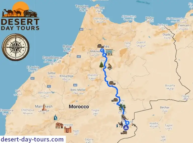 Itinerary Map - 3 Days Desert tour from Fes